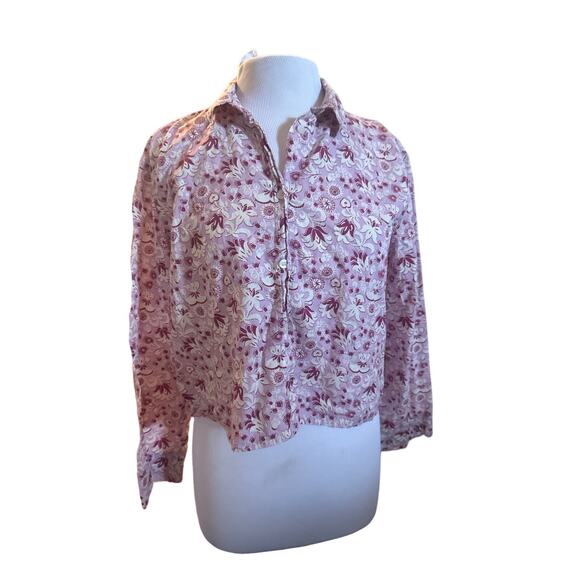 Women M For Days Purple Floral Printed Button-Down Blouse Pajama Shirt Top - Picture 2 of 6